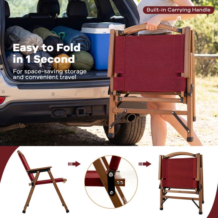 Portable and Lightweight Folding Camping Chair for Patio Picnic Leisure Fishing Travel Beach-Red