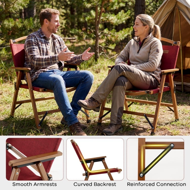Portable and Lightweight Folding Camping Chair for Patio Picnic Leisure Fishing Travel Beach-Red