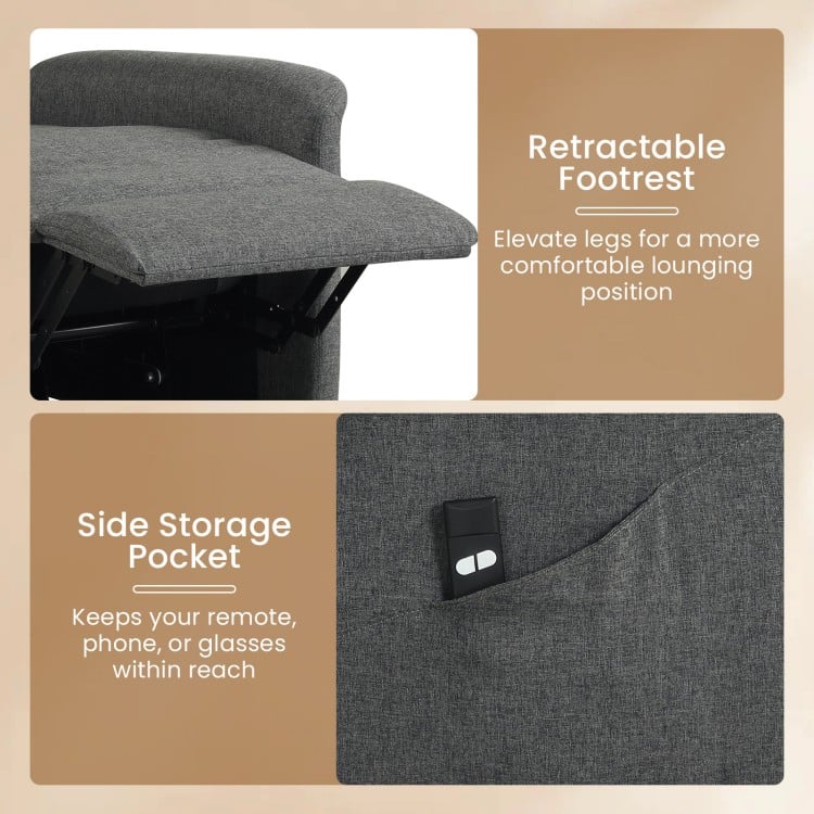 Power Lift Recliner Chair for Elderly with Remote Control and Side Storage Pocket-Gray