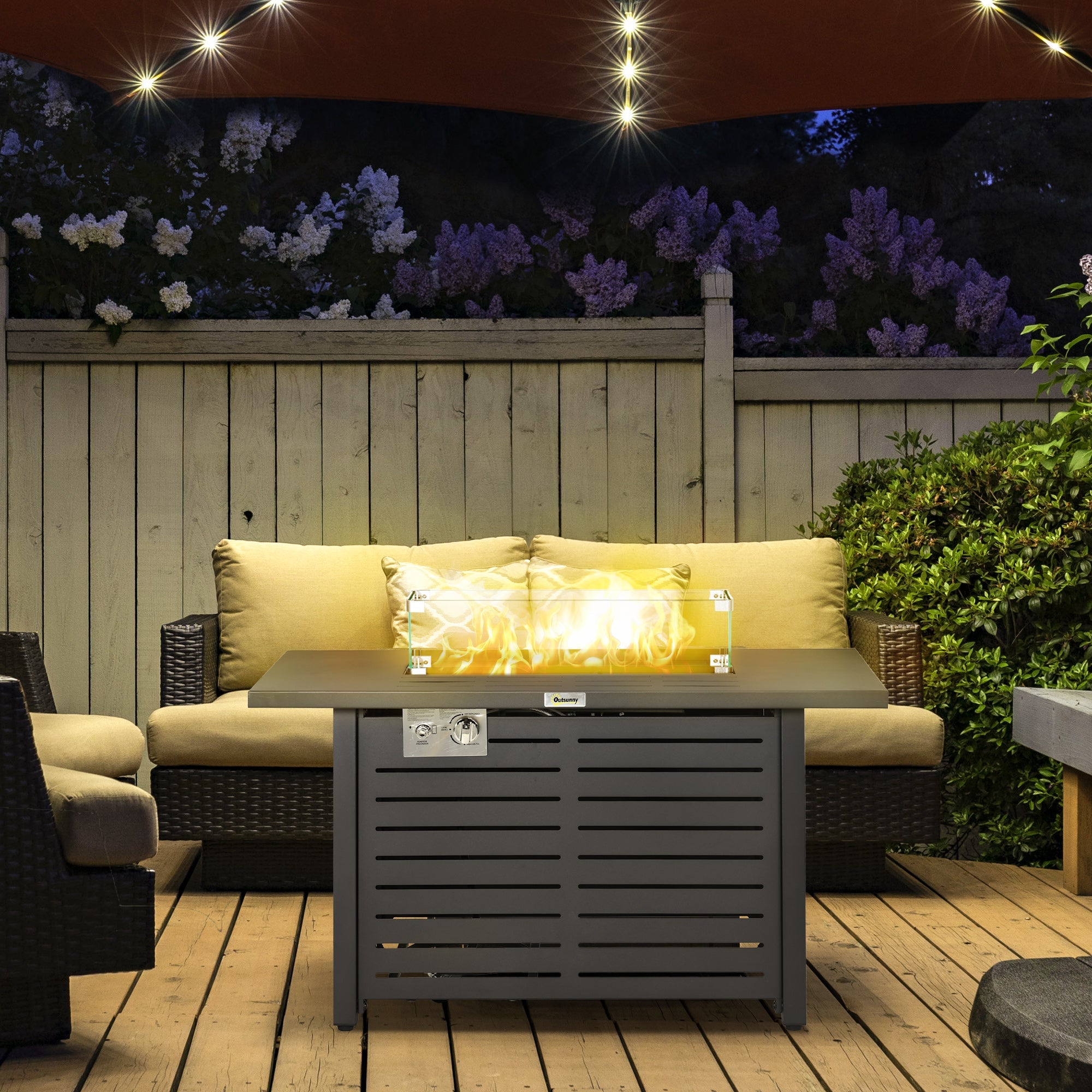 Outsunny Propane Gas Fire Pit Table with 31.5" Steel Tabletop, 50,000 BTU Pulse Ignition Fire Table