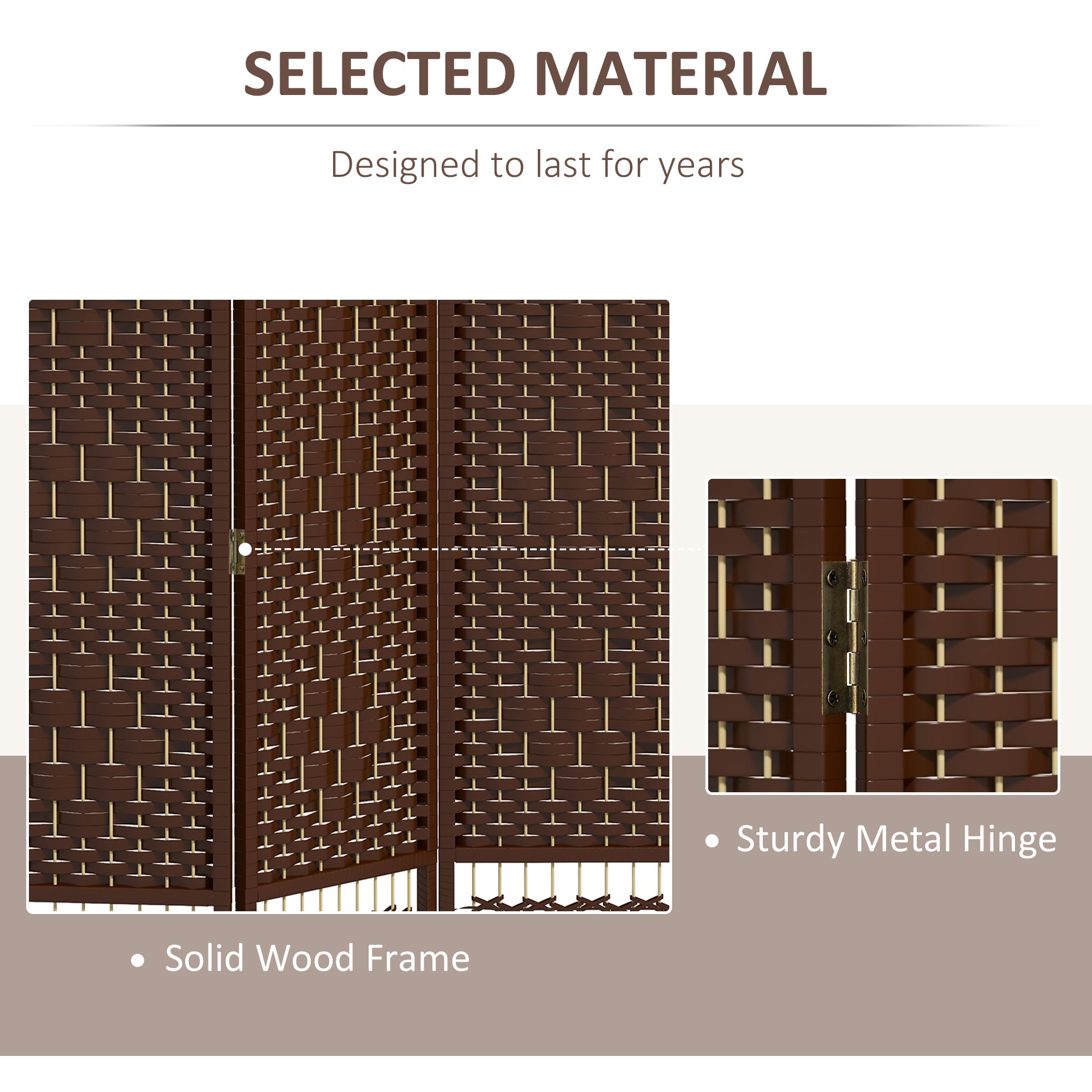 HOMCOM Wave Fiber Privacy Partition: 6 Panel Folding Room Divider Screen for Home Office, Brown Finish