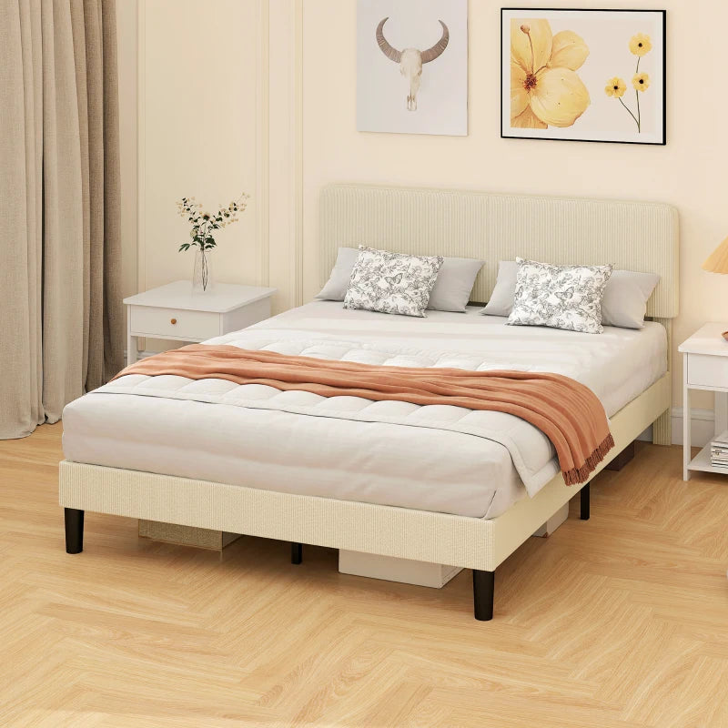 Queen Size Bed Frame with Adjustable Upholstered Headboard Platform Bed Frame Wood Slat Support Noise Free Light Grey