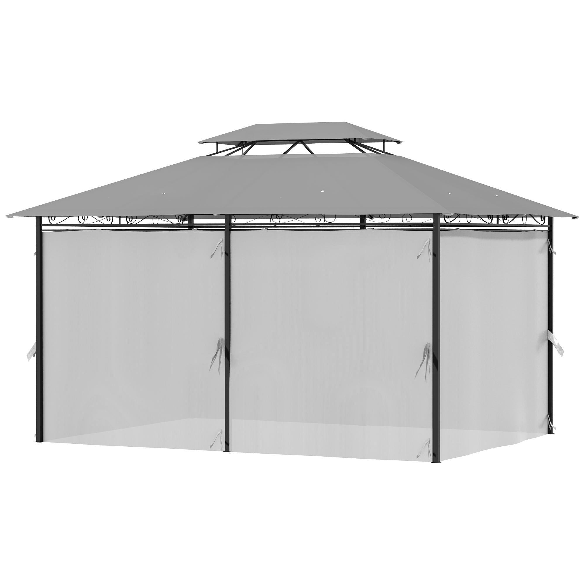 Outsunny 10' x 13' Outdoor Patio Gazebo 2-Tiers Canopy Sunshade Shelter with Curtains Dark Grey