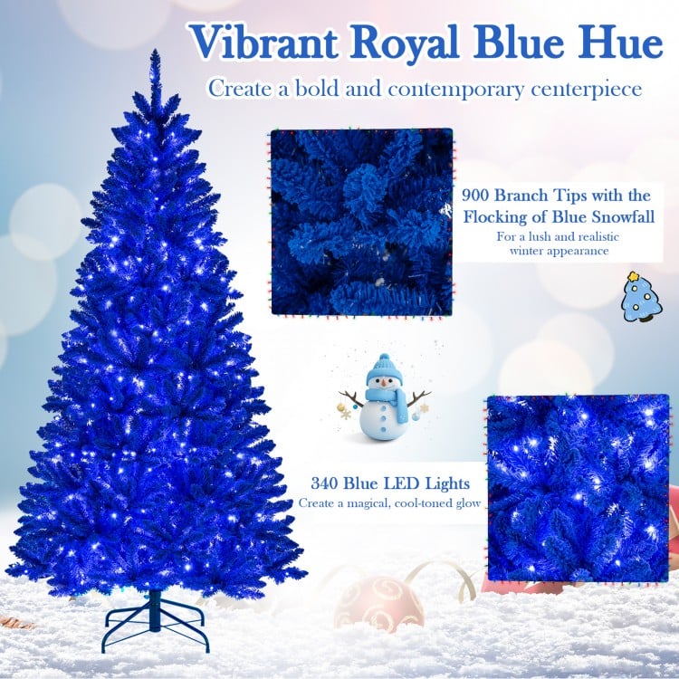 Pre-Lit Artificial Christmas Tree with 340 Blue LED Lights and 3 Modes