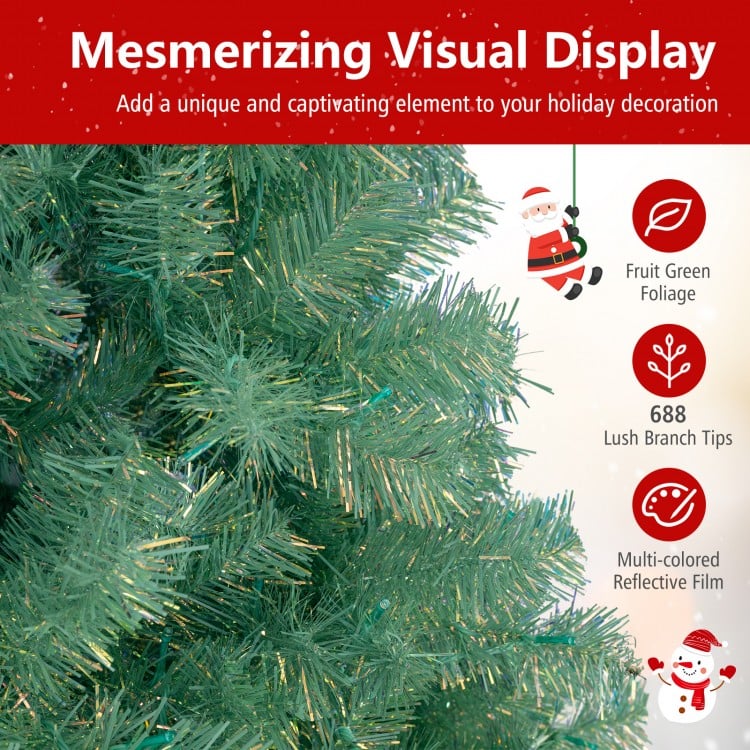 6 ft Pre-Lit Tinsel Christmas Tree Artificial Xmas Tree Home Office Party Seasonal Holiday Decoration
