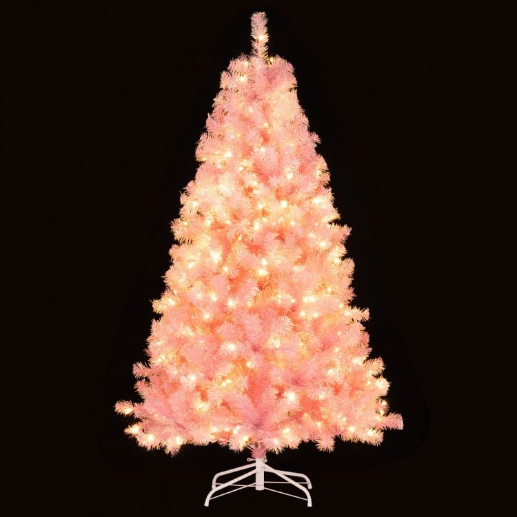 6 ft Pre-Lit Tinsel Christmas Tree Artificial Xmas Tree with Lush Branch Tips Holiday Decoration
