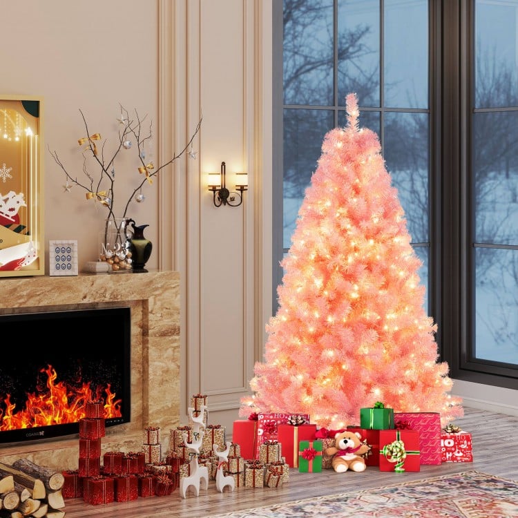 6 ft Pre-Lit Tinsel Christmas Tree Artificial Xmas Tree with Lush Branch Tips Holiday Decoration