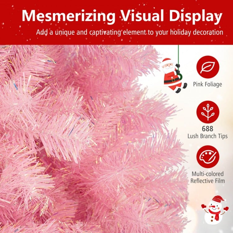 6 ft Pre-Lit Tinsel Christmas Tree Artificial Xmas Tree with Lush Branch Tips Holiday Decoration