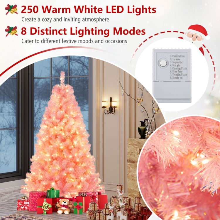 6 ft Pre-Lit Tinsel Christmas Tree Artificial Xmas Tree with Lush Branch Tips Holiday Decoration