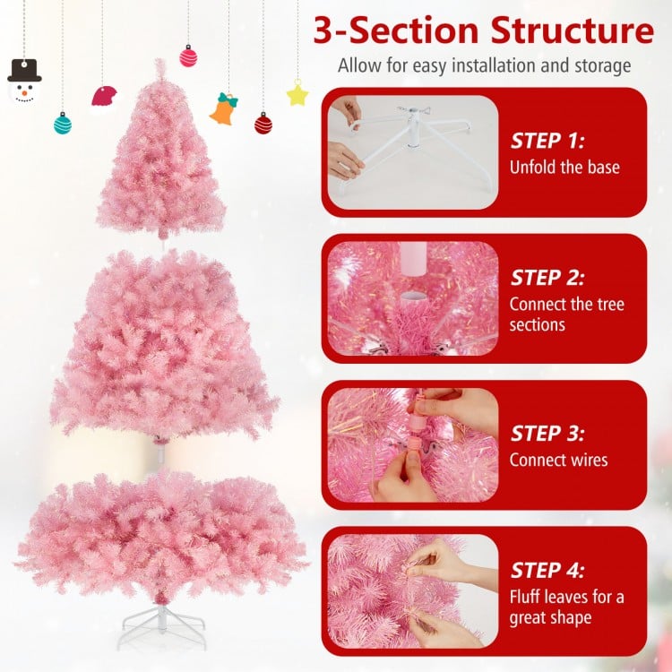 6 ft Pre-Lit Tinsel Christmas Tree Artificial Xmas Tree with Lush Branch Tips Holiday Decoration