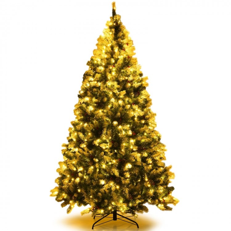 Pre-lit Snow Flocked Christmas Tree with Red Berries and LED Lights-7.5 Feet