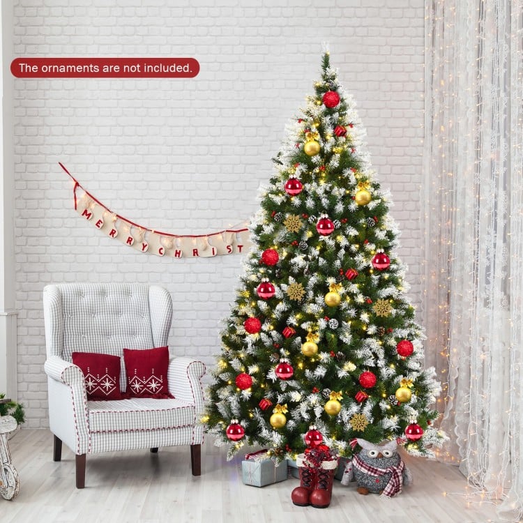 Pre-lit Snow Flocked Christmas Tree with Red Berries and LED Lights-7.5 Feet