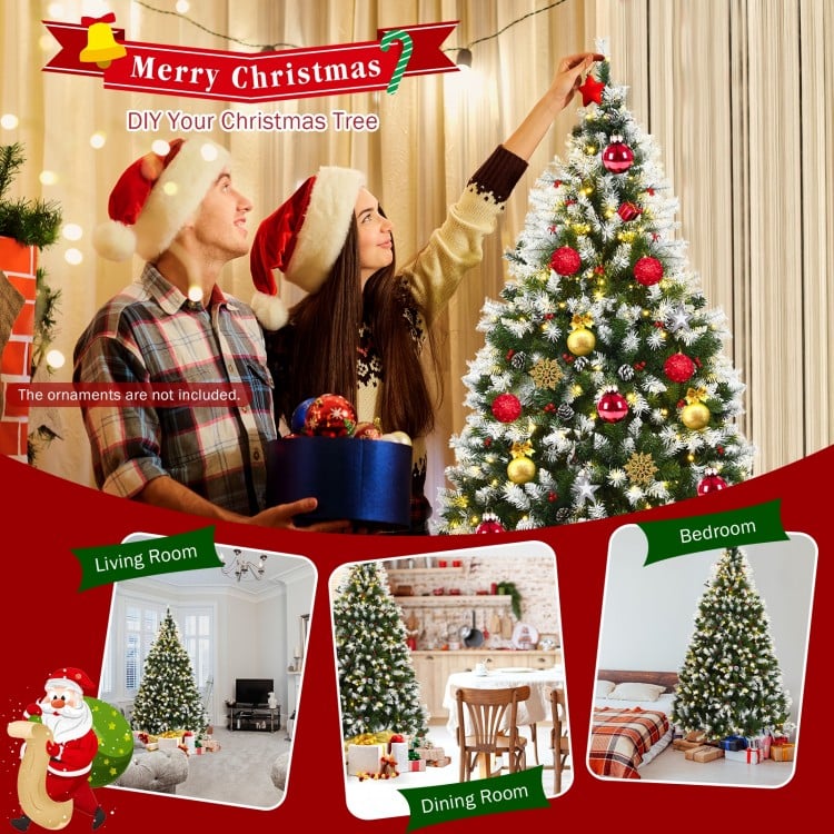 Pre-lit Snow Flocked Christmas Tree with Red Berries and LED Lights-7.5 Feet