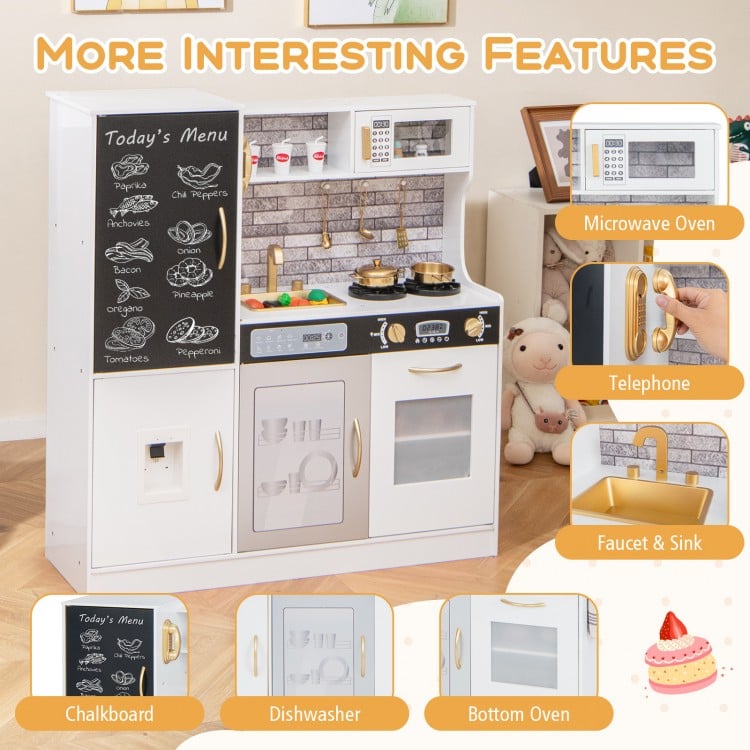 Pretend Play Kitchen with Utensils for Kids Aged 3+-White