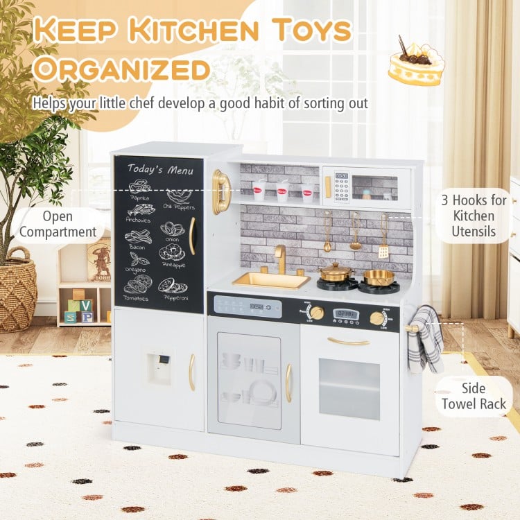 Pretend Play Kitchen with Utensils for Kids Aged 3+-White