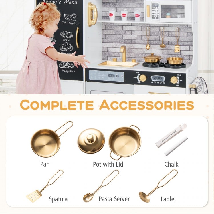 Pretend Play Kitchen with Utensils for Kids Aged 3+-White