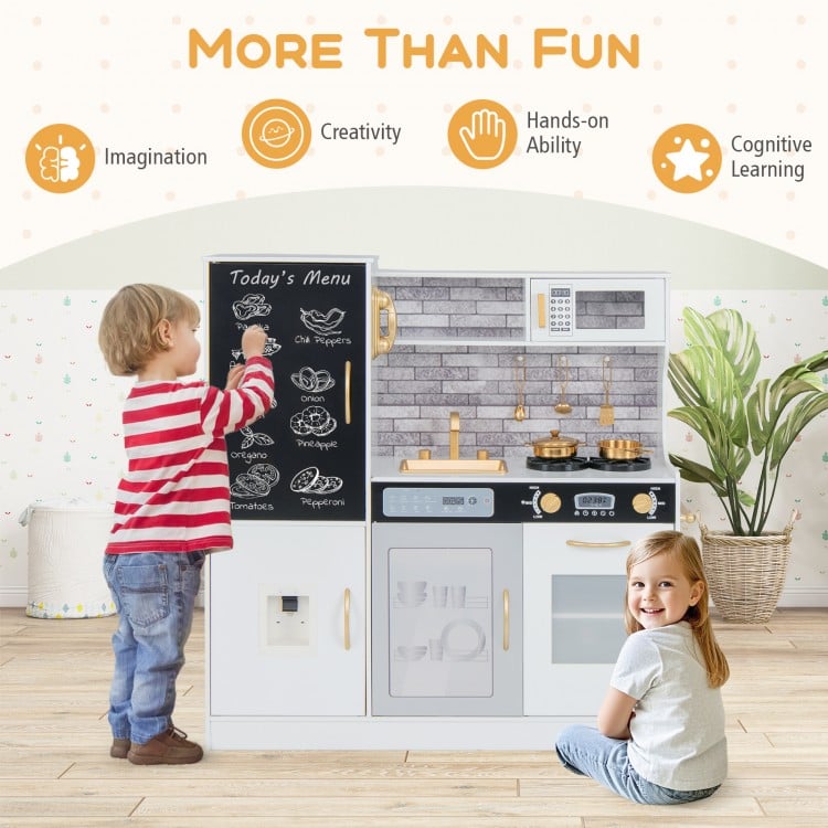 Pretend Play Kitchen with Utensils for Kids Aged 3+-White