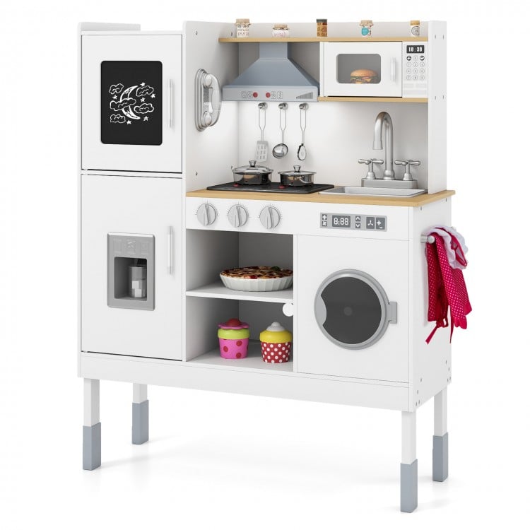Pretend Play Kitchen Toy Kitchen Playset with Range Hood Ice Maker and Telephone-Light Pink