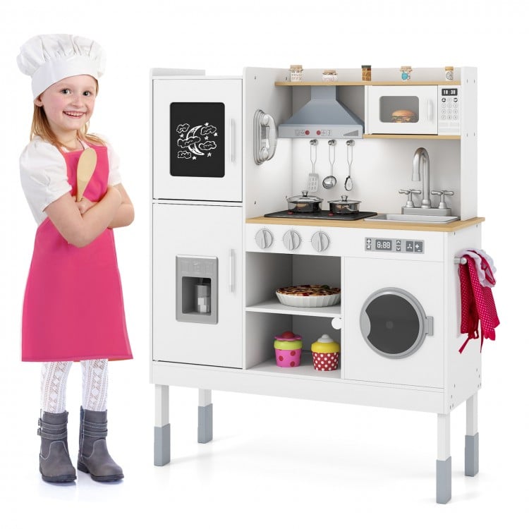 Pretend Play Kitchen Toy Kitchen Playset with Range Hood Ice Maker and Telephone-Light Pink