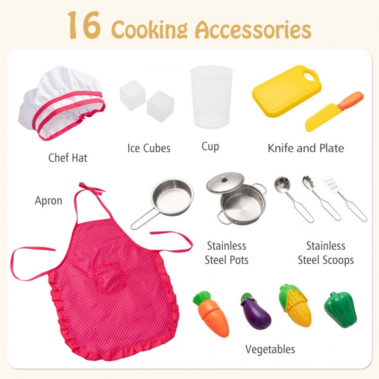 Pretend Play Kitchen Toy Kitchen Playset with Range Hood Ice Maker and Telephone-Light Pink