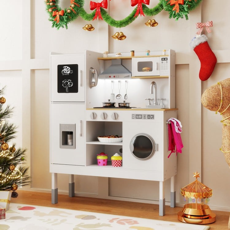 Pretend Play Kitchen Toy Kitchen Playset with Range Hood Ice Maker and Telephone-Light Pink