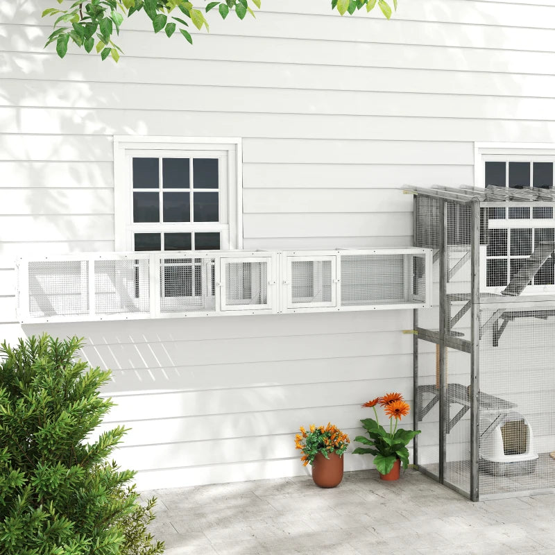 Cat Tunnel, Outdoor Cat Enclosure with Combinable Design, 8 Doors, 98" Kitty Toys for House, Window, Cage, White