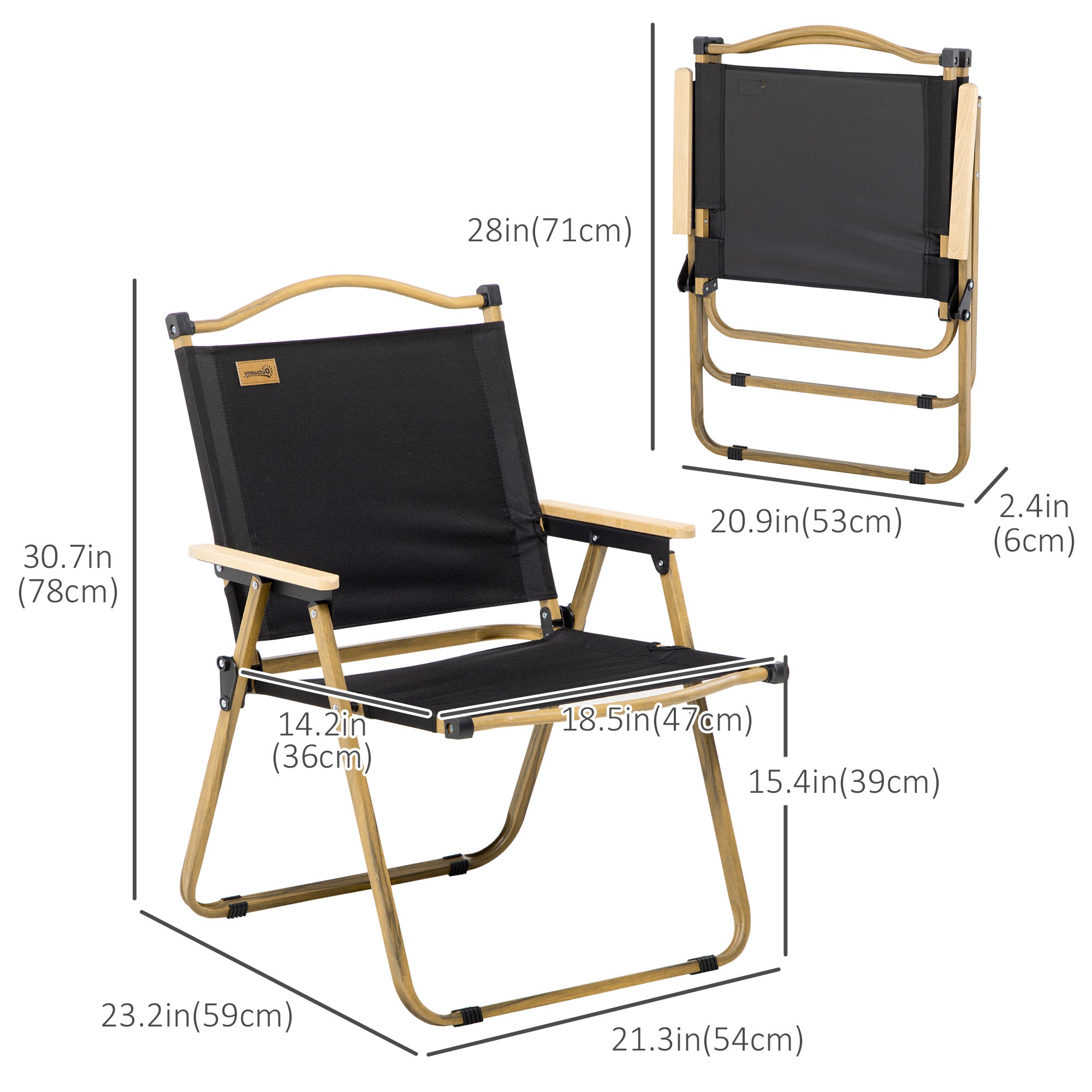 Outsunny Set of 2 Camping Chair, Lightweight Folding Chair, Portable Armchairs, Perfect for Festivals, Fishing, Beach and Hiking, Black