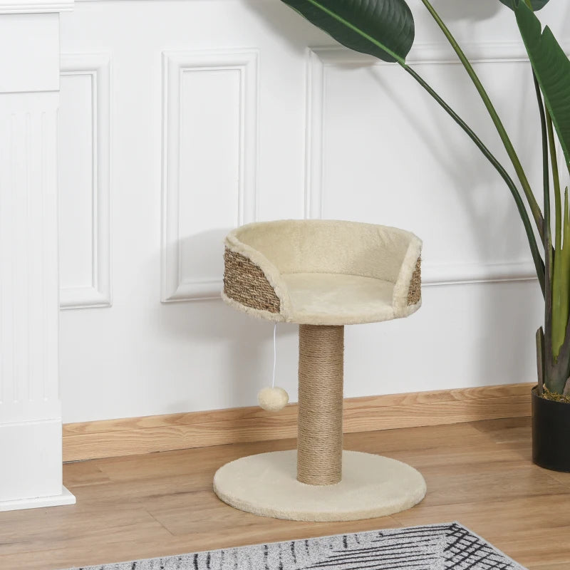 Cat Tree with Scratching Post, Toy Ball, Perch, Small Cat Tower for Indoor Cats - 16" x 16" x 19", Beige