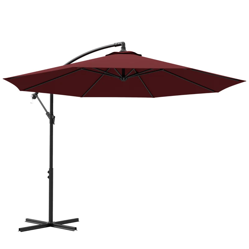 9.7ft Offset Patio Umbrella Garden Hanging Parasol Banana Cantilever Umbrella with Base, Crank, Wine Red