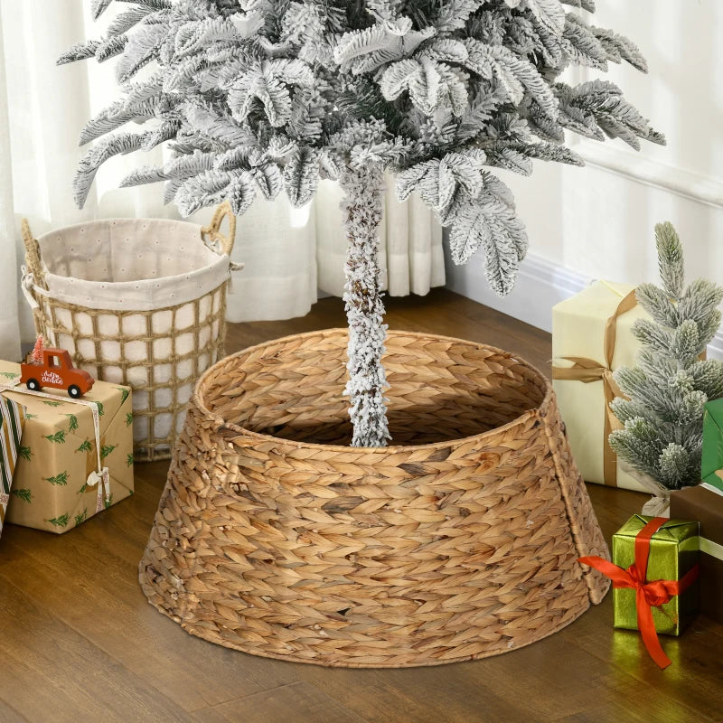 HOMCOM 24" Hyacinth Christmas Tree Base Cover – Hand-Woven Natural Tree Collar for Holiday Home Decor