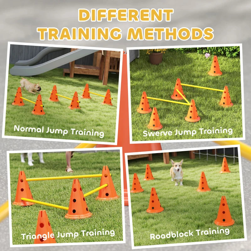 Dog Agility Hurdle Cone Set, Adjustable Obstacle Course Equipment with 6 Cones & 6 Poles, Carry Bag, Orange