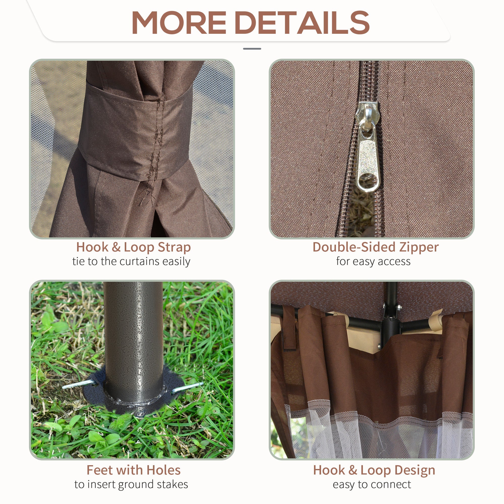 Outsunny 12x12 Outdoor Dome Gazebo Canopy Patio Shelter with Netting Sidewalls, Curtains & Double Vented Roof in Brown