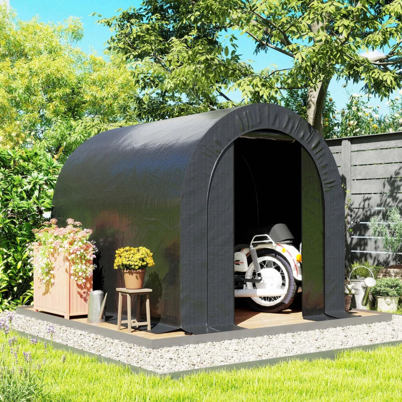 6' x 8' Outdoor Storage Shed, Heavy Duty Galvanized Steel Portable Shed for Bike, Motorcycle, Garden Tools, Black