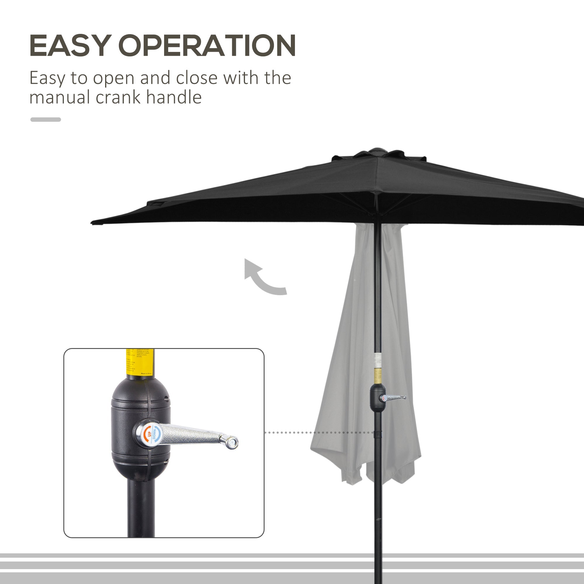 Outsunny Patio Umbrella: 9ft Half Round Balcony Garden Parasol Sun Shade Black