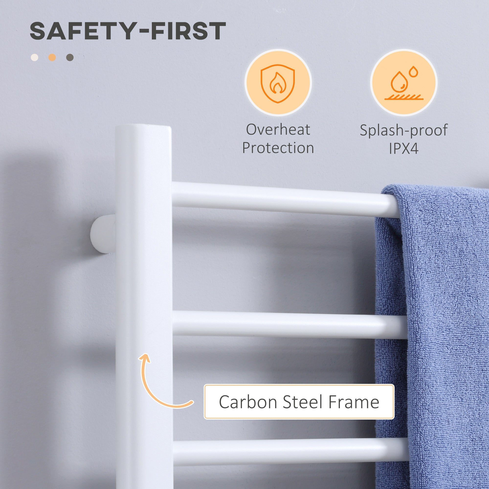 HOMCOM Electric Towel Warmer: 8-Bar Bathroom Heated Rail with Timer, LED Display, Wall-Mount/Freestanding, Carbon Steel