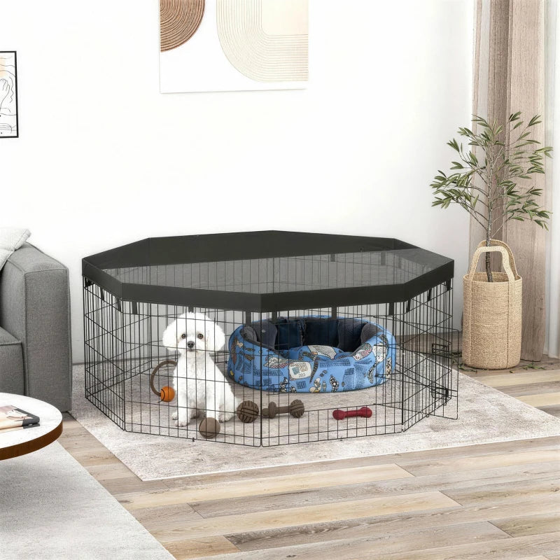 8 Panels Foldable Dog Playpen with Top Cover, 24" High