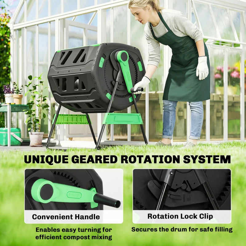 Compost Bin Outdoor, 53 Gal Dual Chamber Tumbling Composter with Adjustable Vents, BPA Free Tumbling Composter, Green