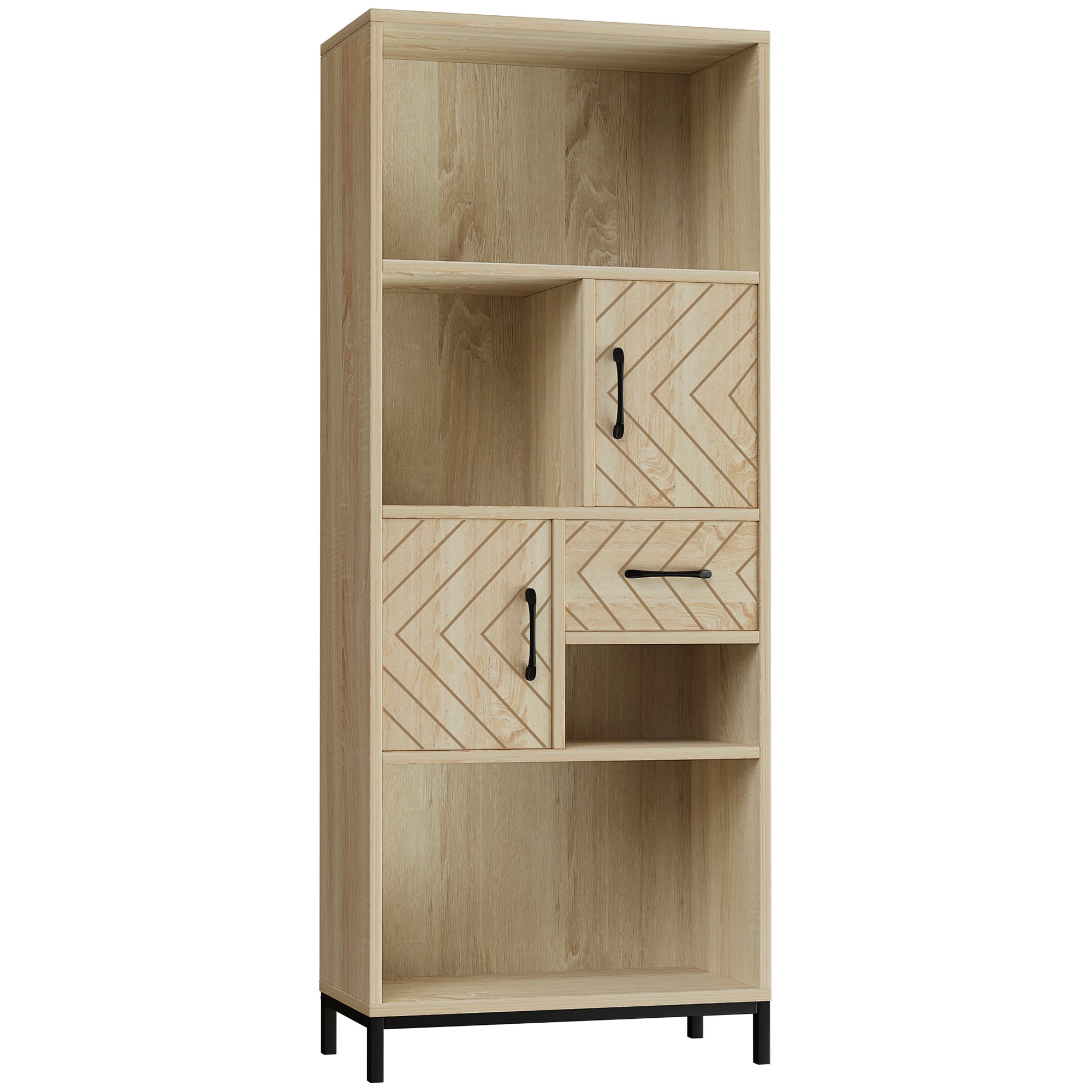 HOMCOM Wooden Elegance: 59" Freestanding Bookcase with Cabinets, Drawer, Open Shelves, Display Shelf for Home Office Organizer