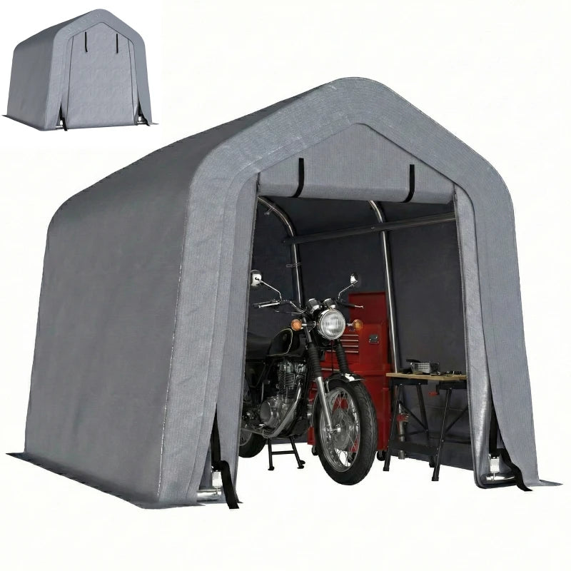8' x 6' Carport with Sidewalls and Roll-up Door, Outdoor Storage Shelter for Motorcycle and Car, Dark Grey