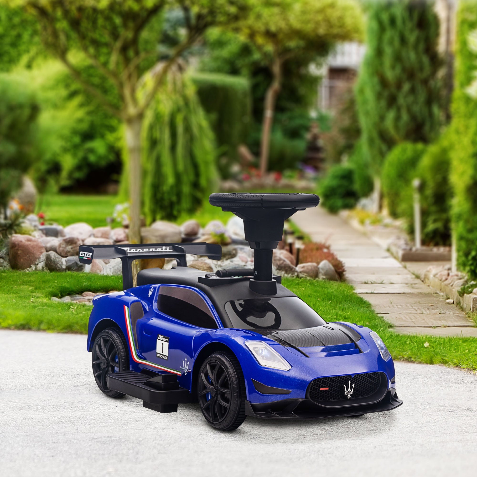 Qaba 6V Maserati GT2 Licensed Electric Car for Kids, Ride on Car with Under Seat Storage, LED Headlights Music, Blue