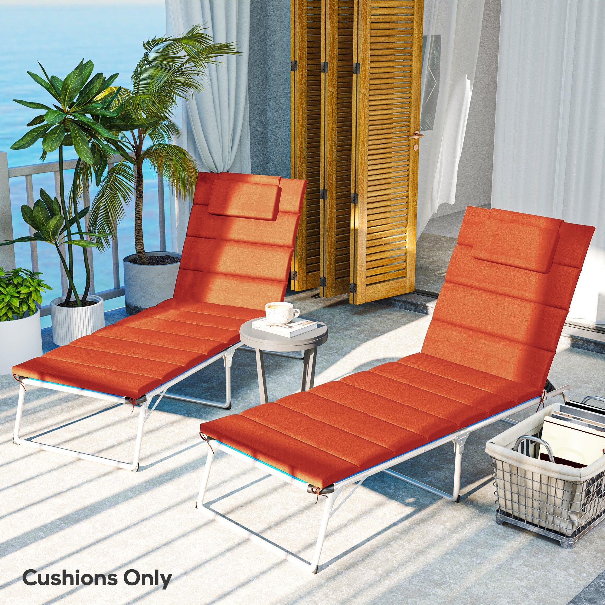 Outsunny 2PCs Patio Chaise Lounge Cushions, Foldable Lounge Chair Cushion, UPF50+ 230gsm Olefin, 80" x 26", Wine Red