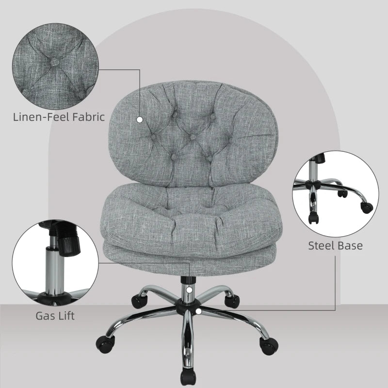 Computer Desk Chair, Armless Office Chair with Wide Padded Seat and Adjustable Height, Tilt Function, Grey