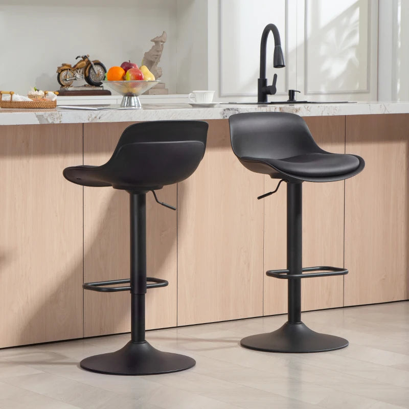 Counter Height Bar Stools Set of 2, Streamlined Bar Chairs with Adjustable Height and Swivel PU Leather Seat, Black