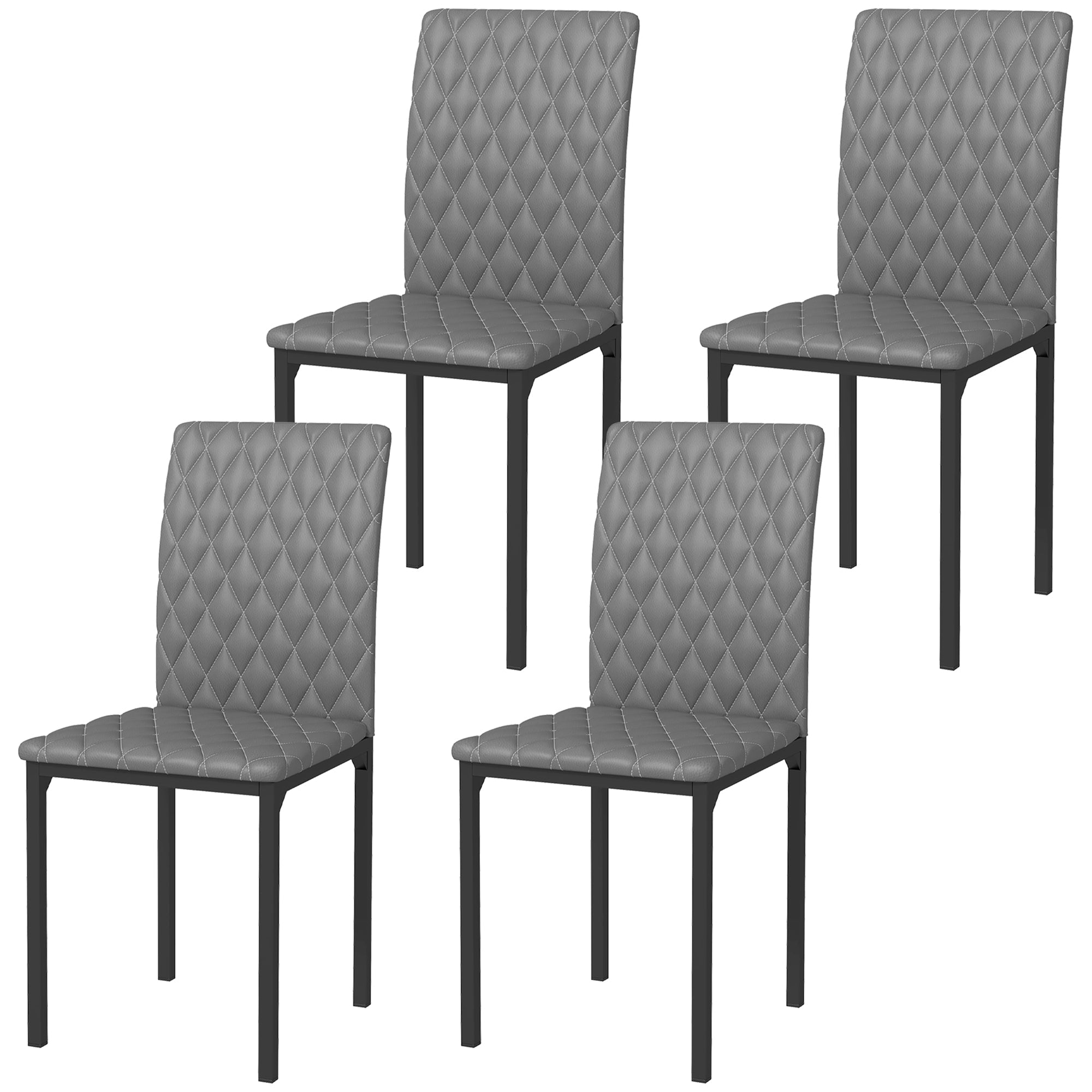 HOMCOM Set of 4 Modern Tufted High Back Dining Chairs Upholstered Seats Steel Legs for Living Room Kitchen Dining Area