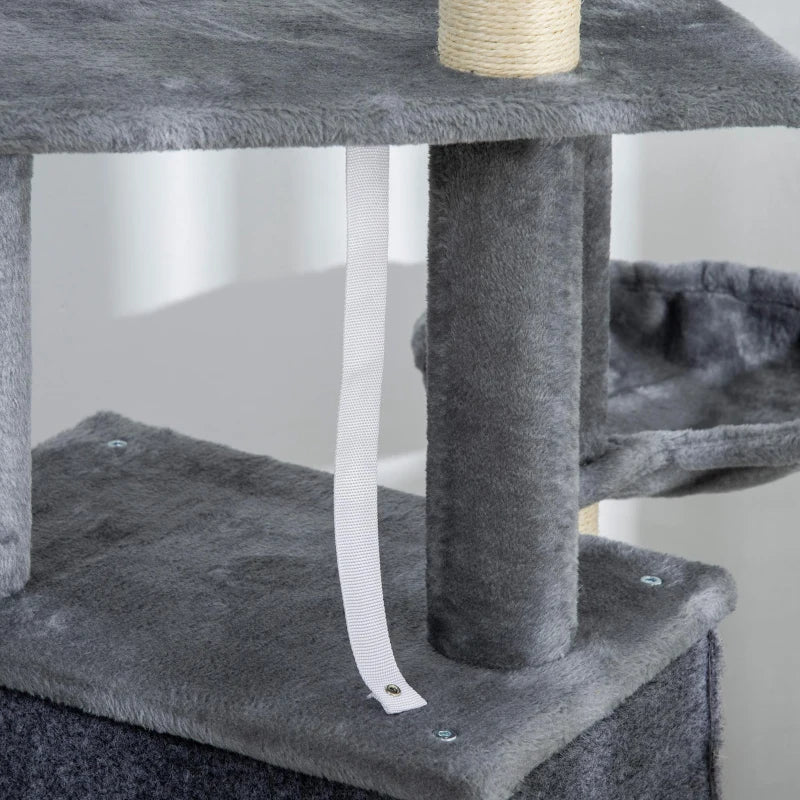 50 Inch Cat Tree, Multi-Level Cat Tower with Sisal Scratching Posts and Ramp, Bed, Condo, Hammock, Toy Ball, Grey