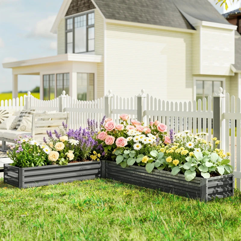 L-Shaped Raised Garden Bed, 82" x 109" x 12" Galvanized Steel Planter Box with Multi-reinforced Rods for Vegetables, Flowers and Herbs, Light Grey