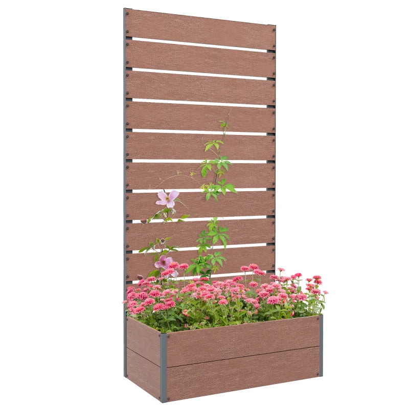 Raised Garden Bed with Trellis, Freestanding Elevated Planter Box for Climbing Vines, 28" x 15" x 59", Light Brown