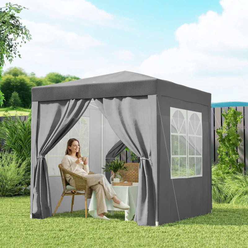 6.6'x6.6' Pop Up Canopy Tent with Sidewalls, Instant Sun Shelter Camping Gazebo with Carry Bag, Grey