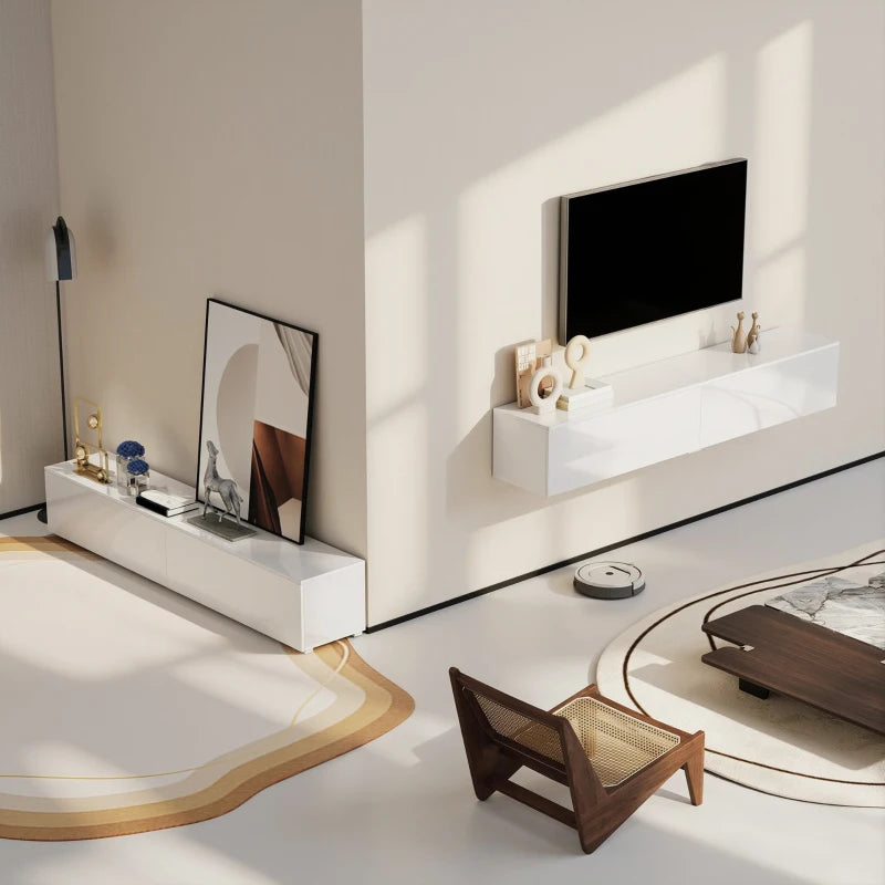 Floating TV Stand for TVs up to 75 Inch, 70.9" TV Cabinet, Entertainment Center with 2 Flip Doors, High Gloss White