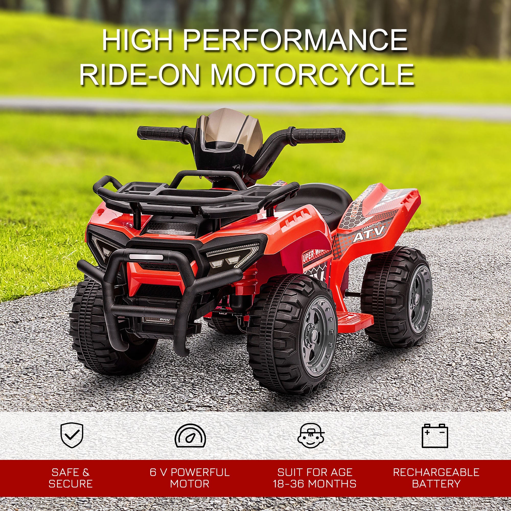 Aosom Ride-On ATV: 6V Battery Powered, Quad Bike, Headlights, For 18-36 Months, Red, Toddler Ride-On
